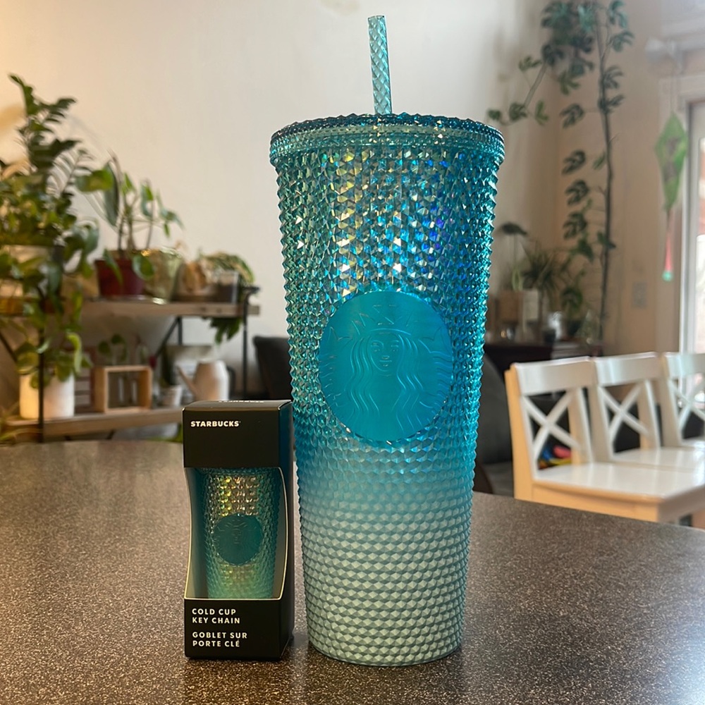 Starbucks 2023 Winter Ombré Studded Blue Tumbler AND Keychain